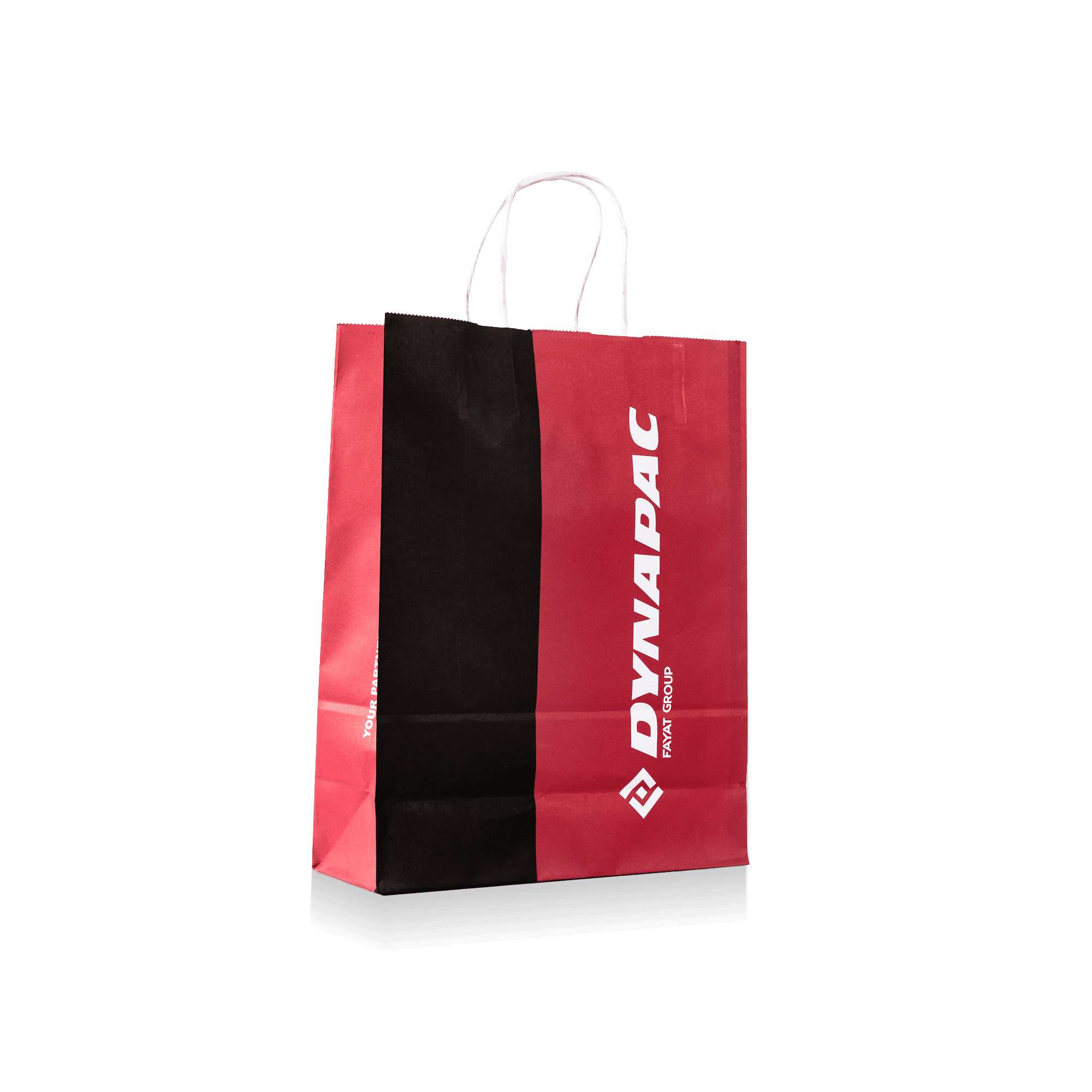red paper bag with dynapac logo