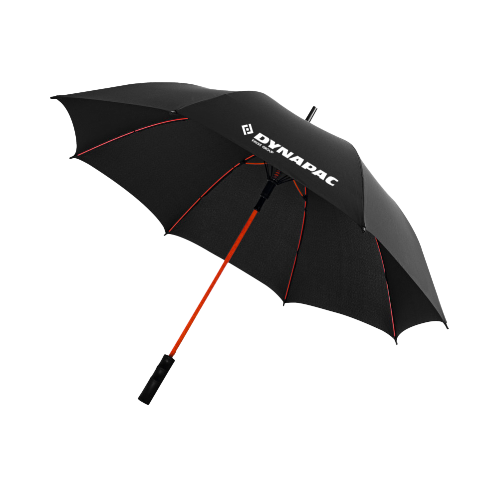 black umbrella with white dynapac logo