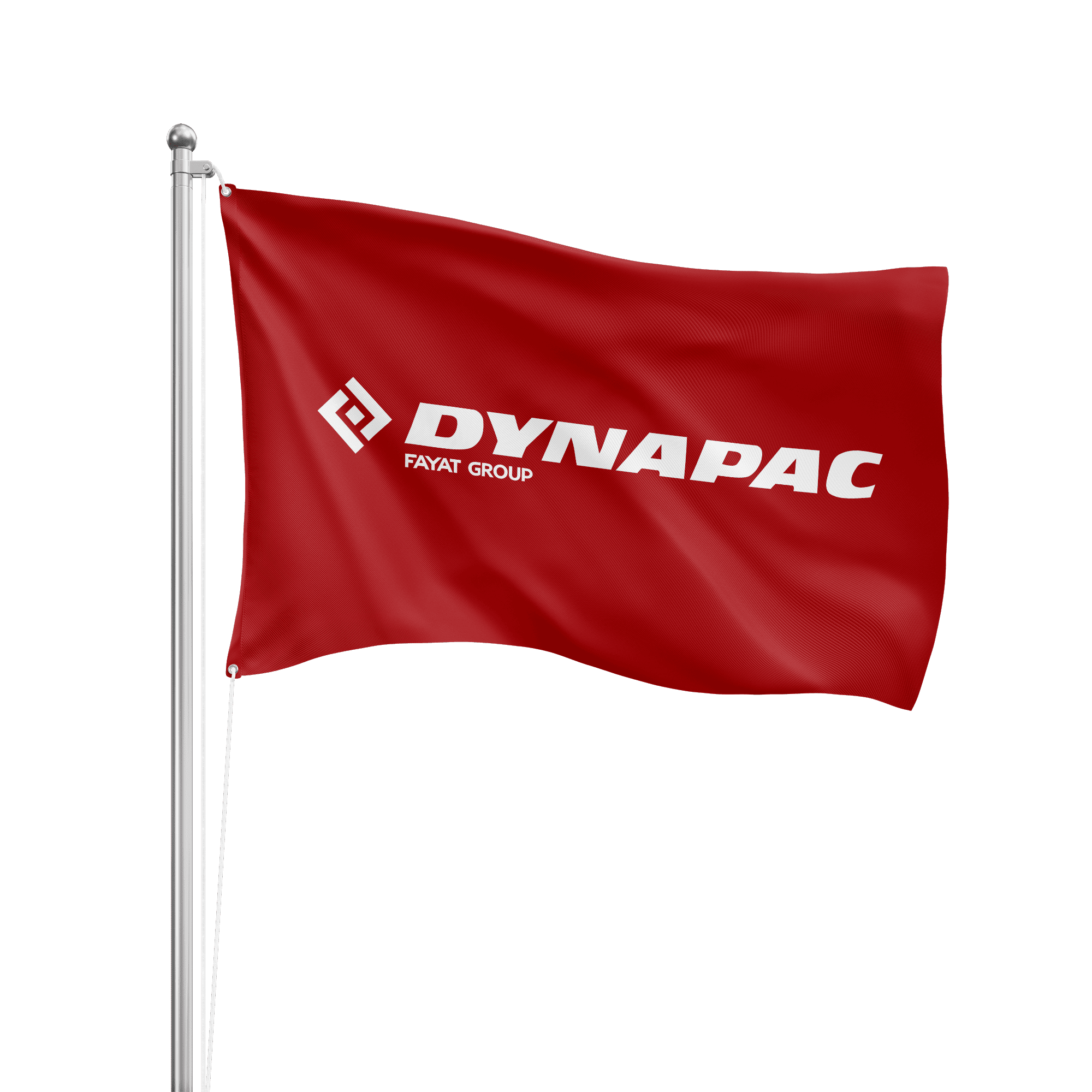 red dynapac flag with white logo