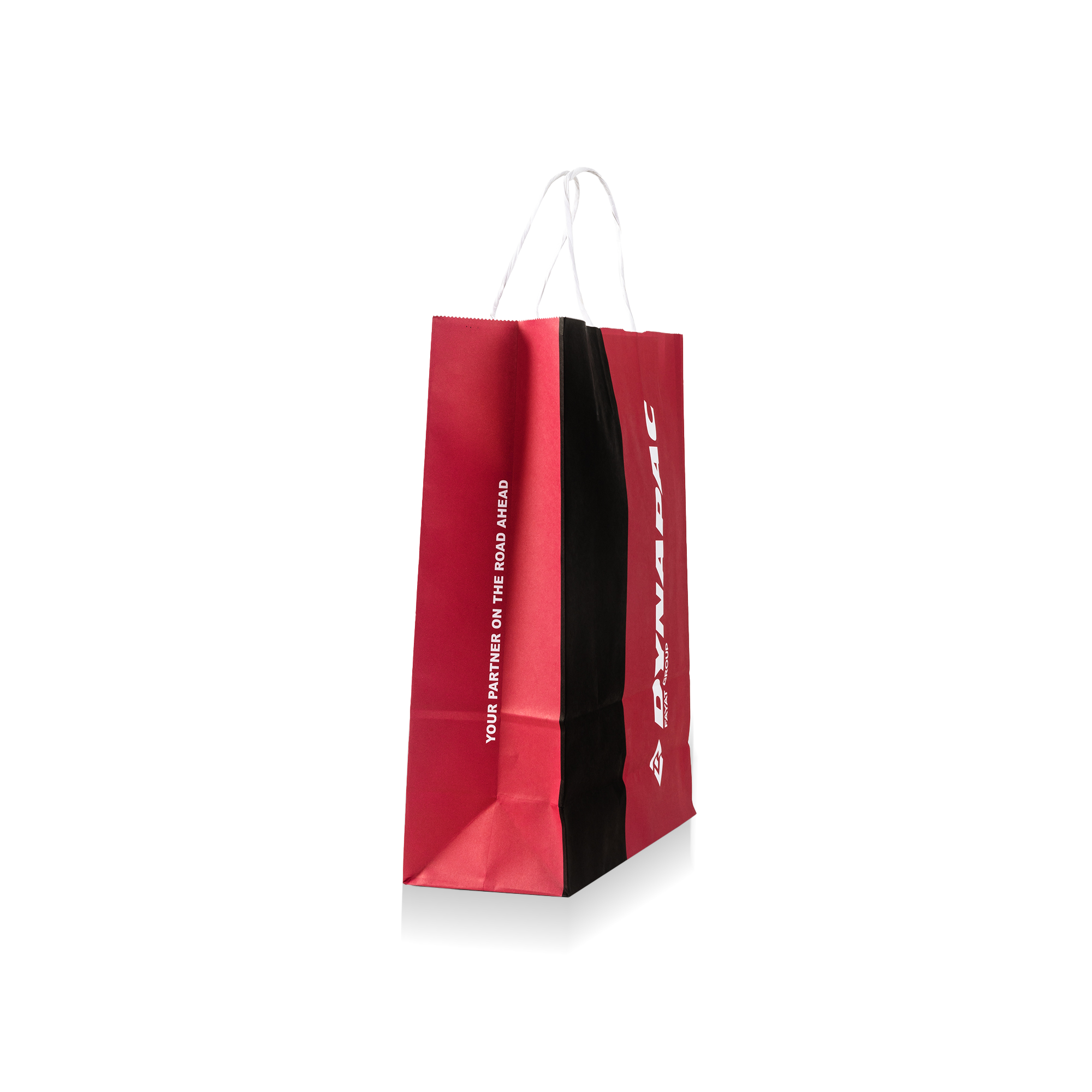 red paper bag with dynapac logo
