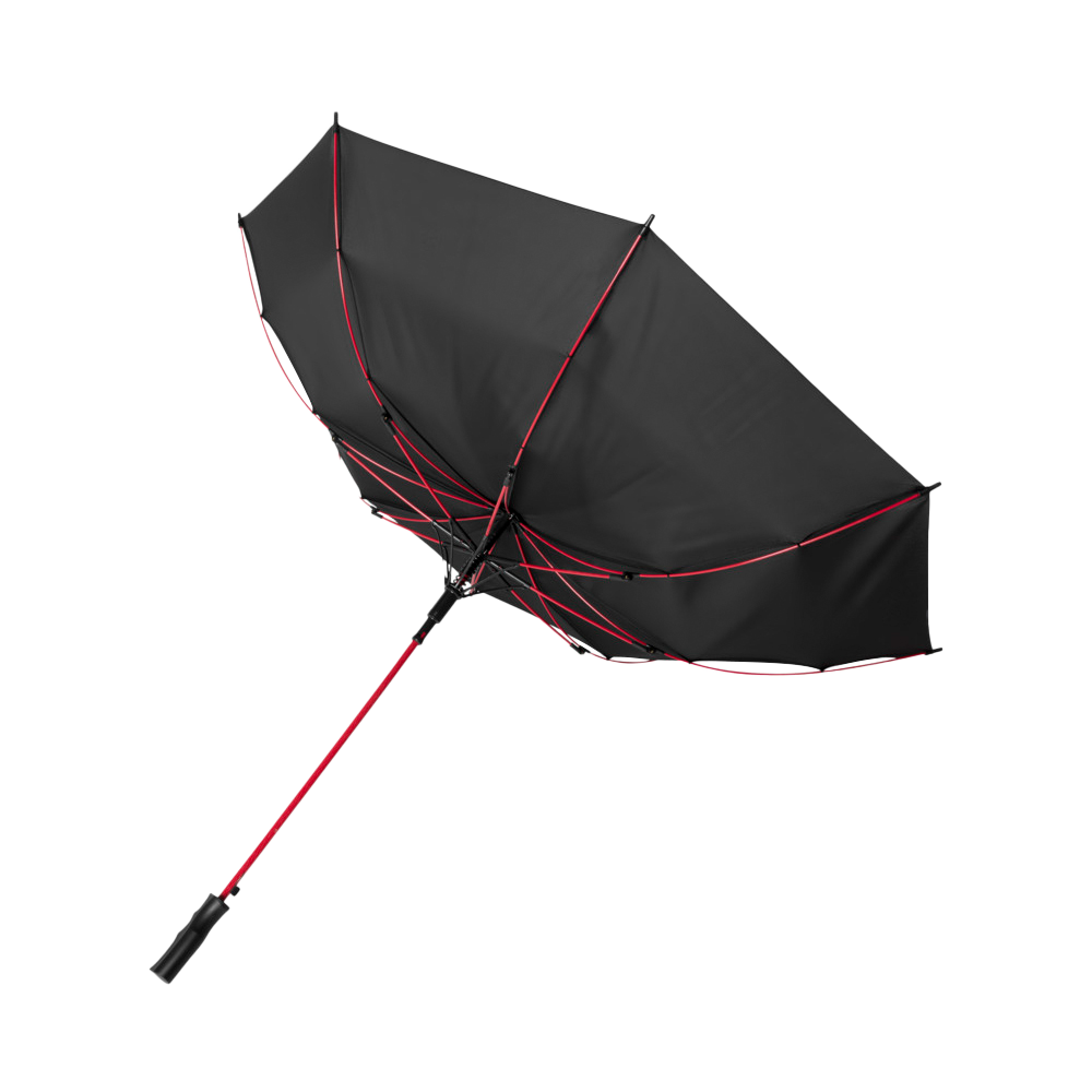 black umbrella with white dynapac logo unfolded upwards