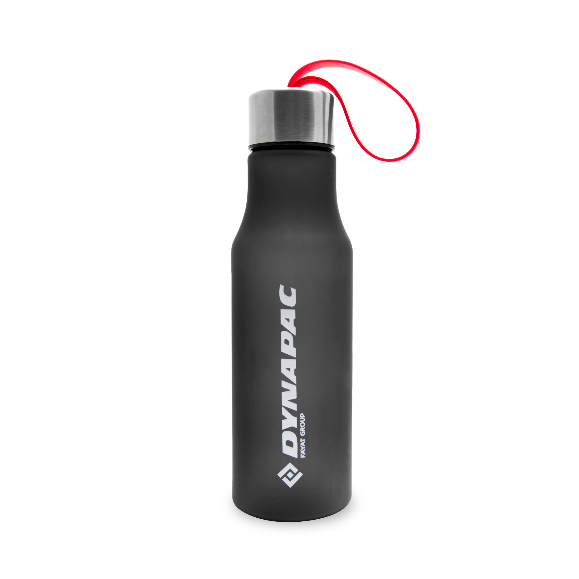 black dynapac water bottle with white logo