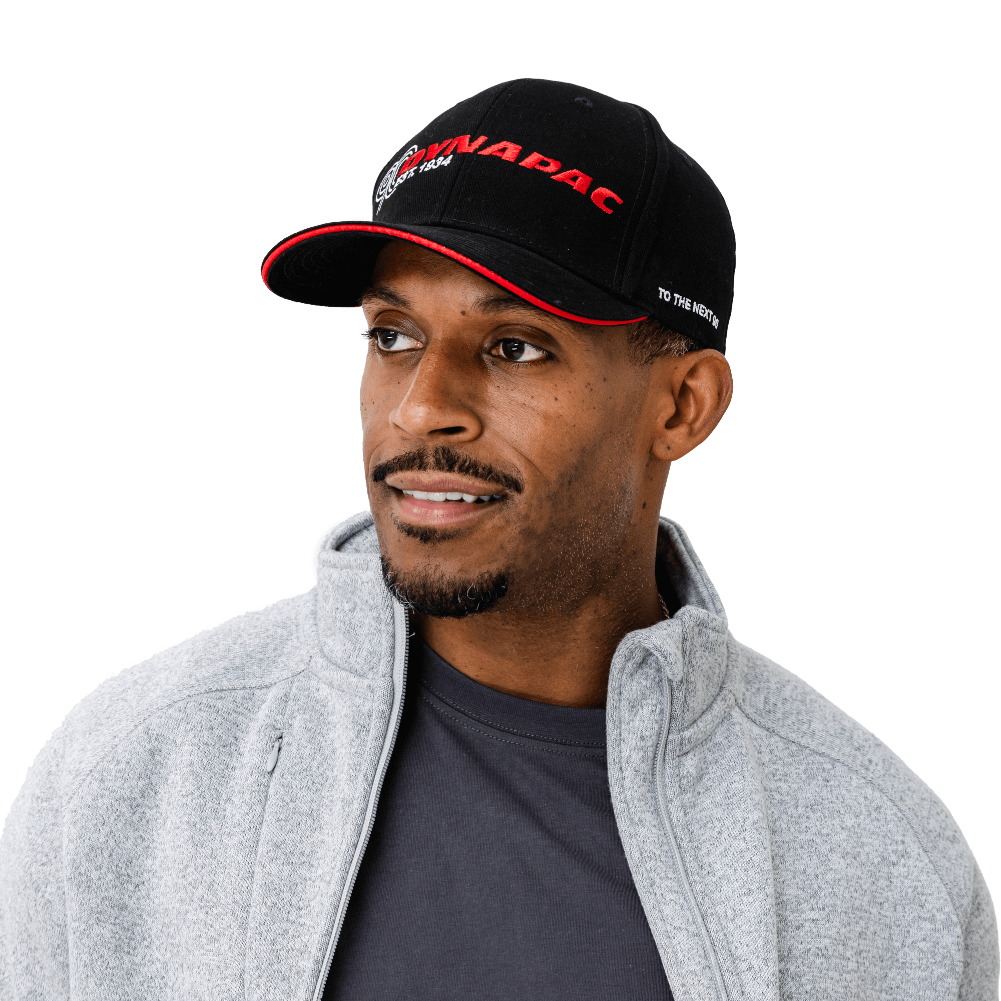 black dynapac cap on male model