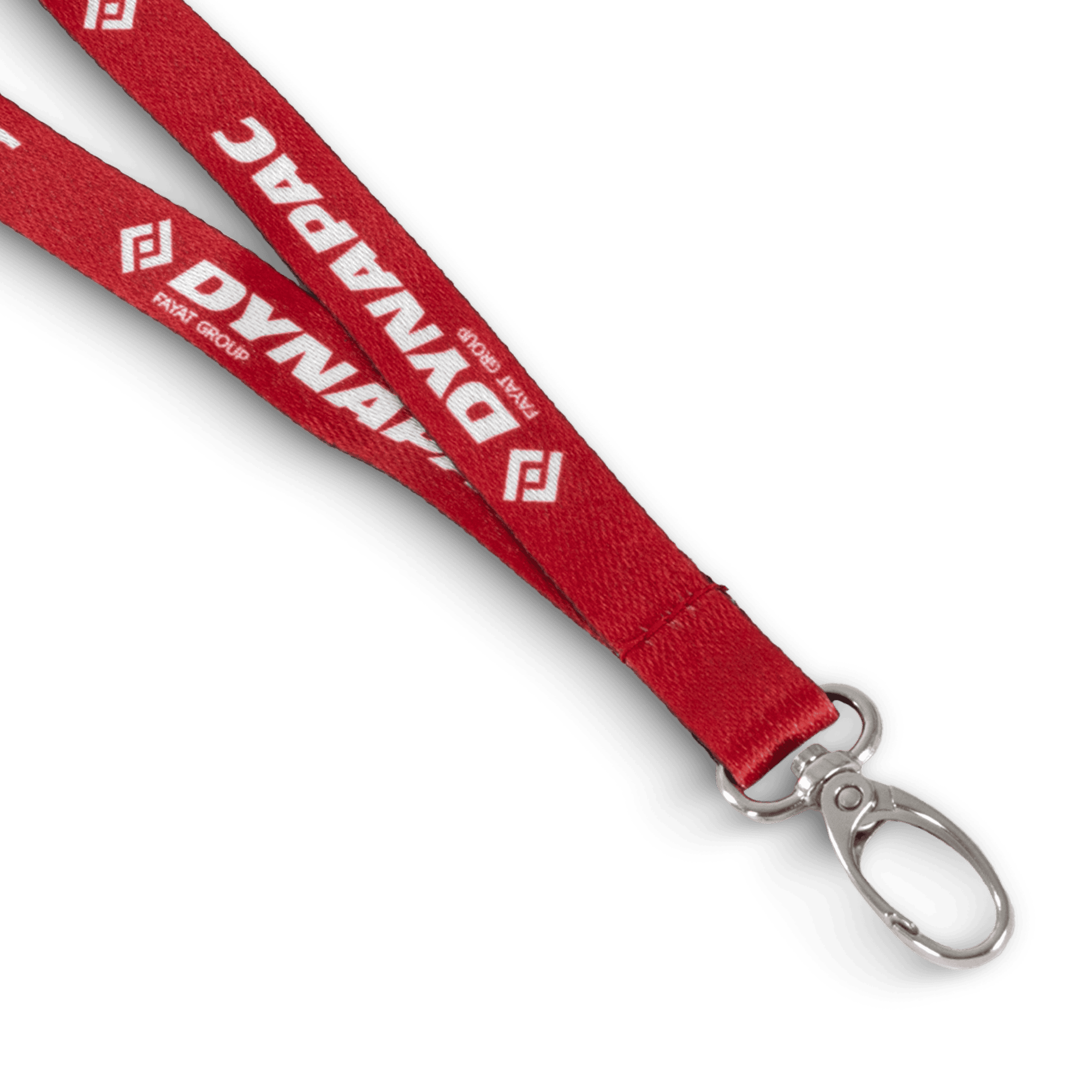 red and black dynapack lanyard with white logo