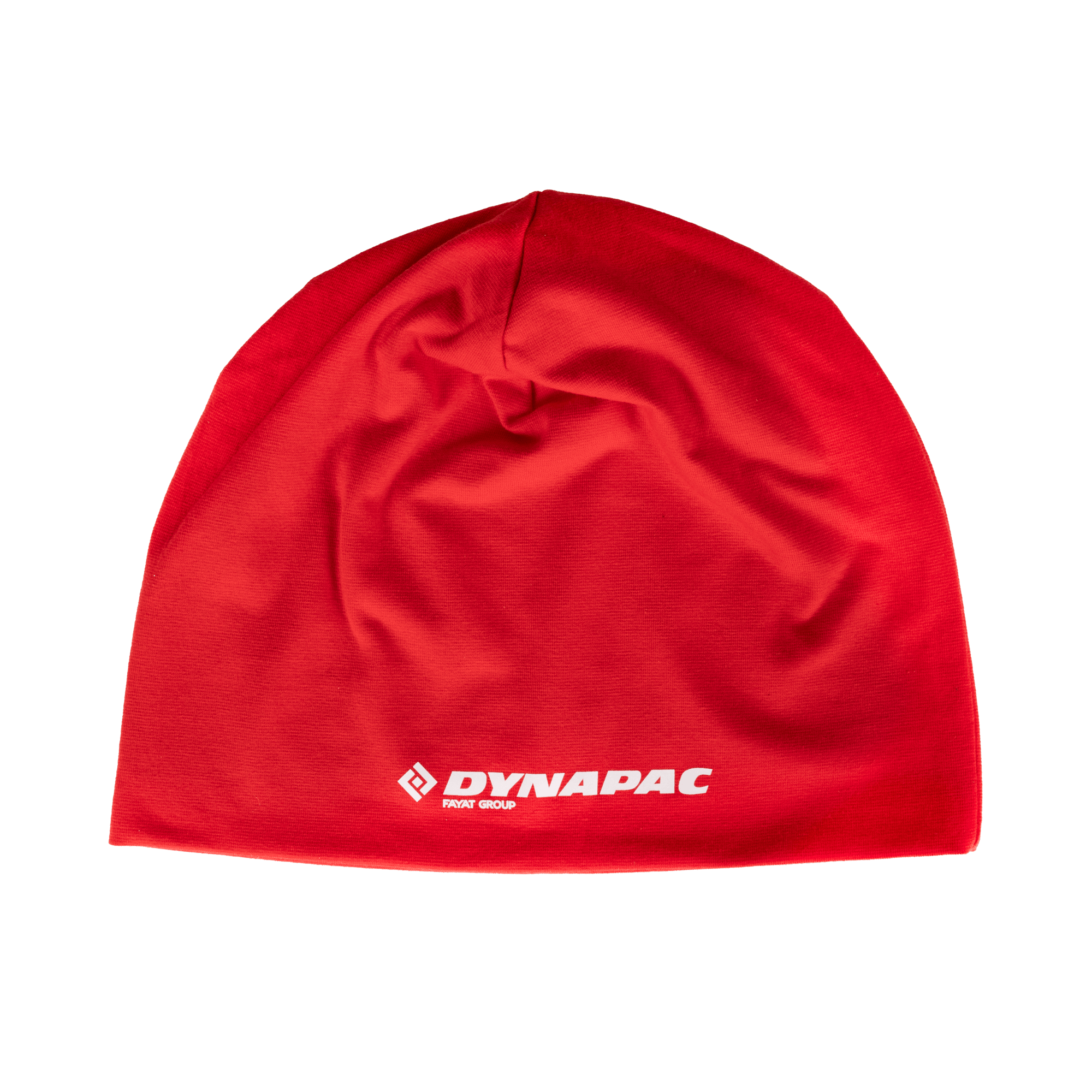 red beanie with dynapac logo in white